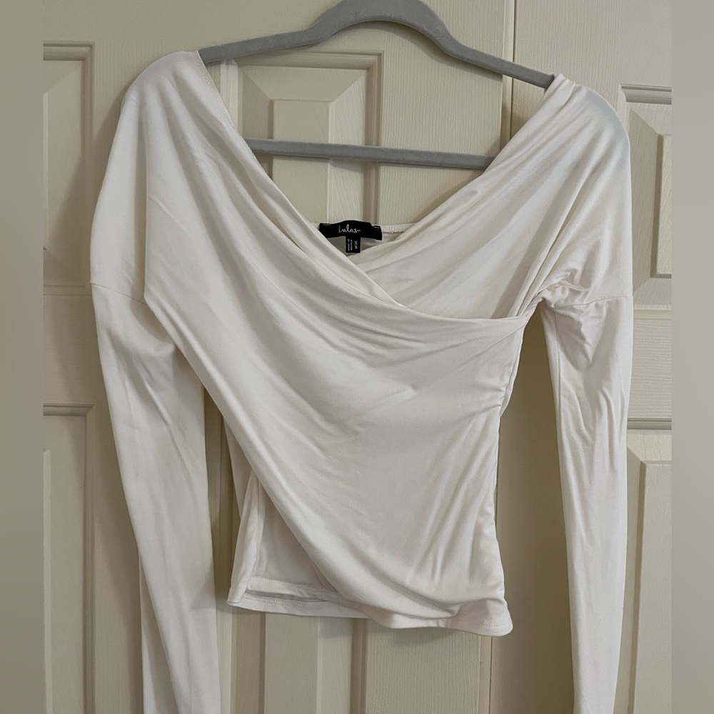 Lulu's Off-White Long Sleeve Wrap Top